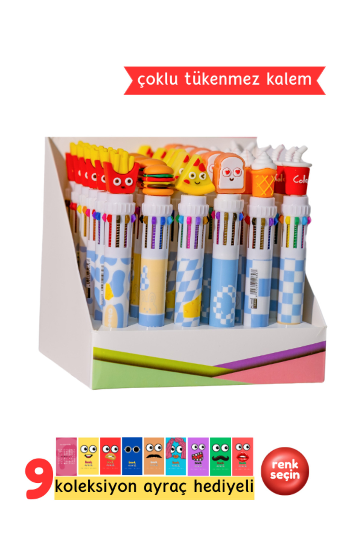 10 Renkli Hamburger Fastfood Tükenmez Kalem - Çoklu Tükenmez Kalem Multi Color (Cok renkli)