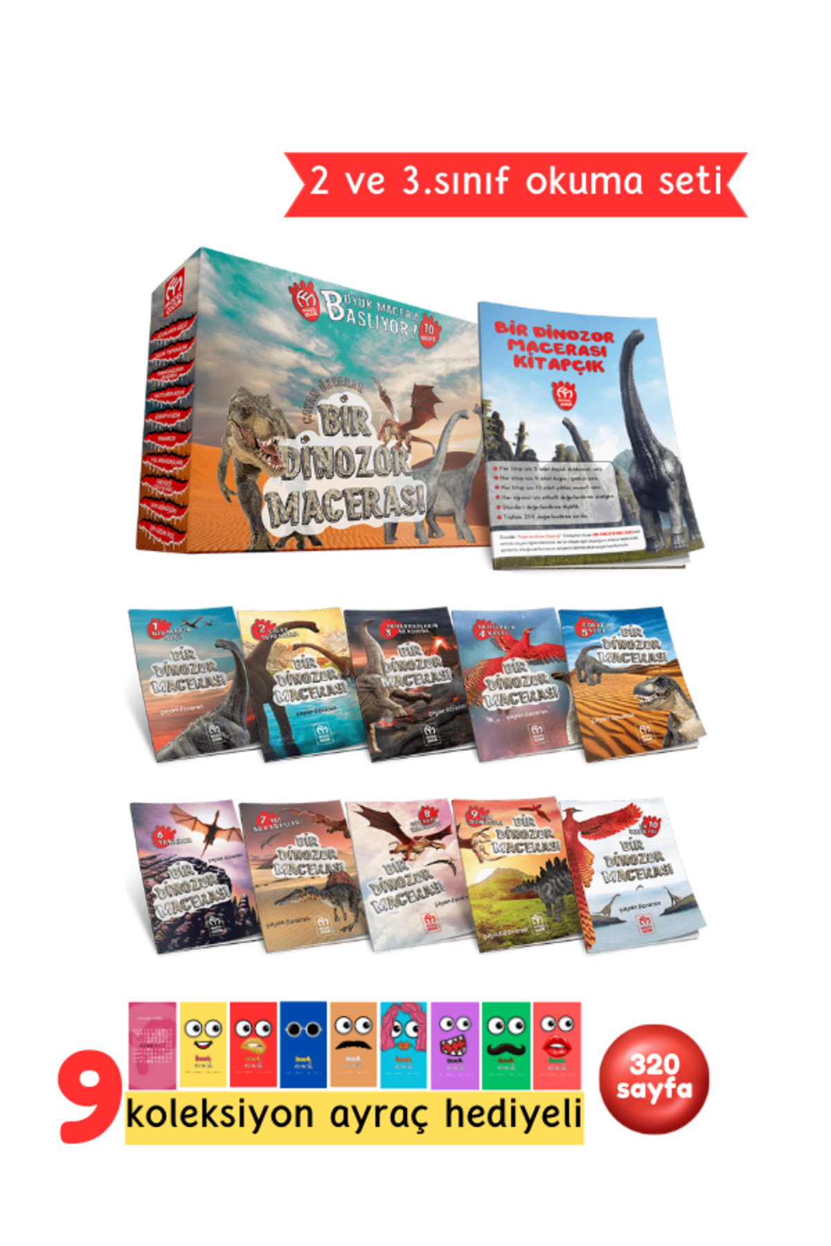 2. ve 3.Sınıflar İçin Bir Dinazor Macerası Hikaye Serisi 10 Kitap + Soru Kitapçığı Hediyeli