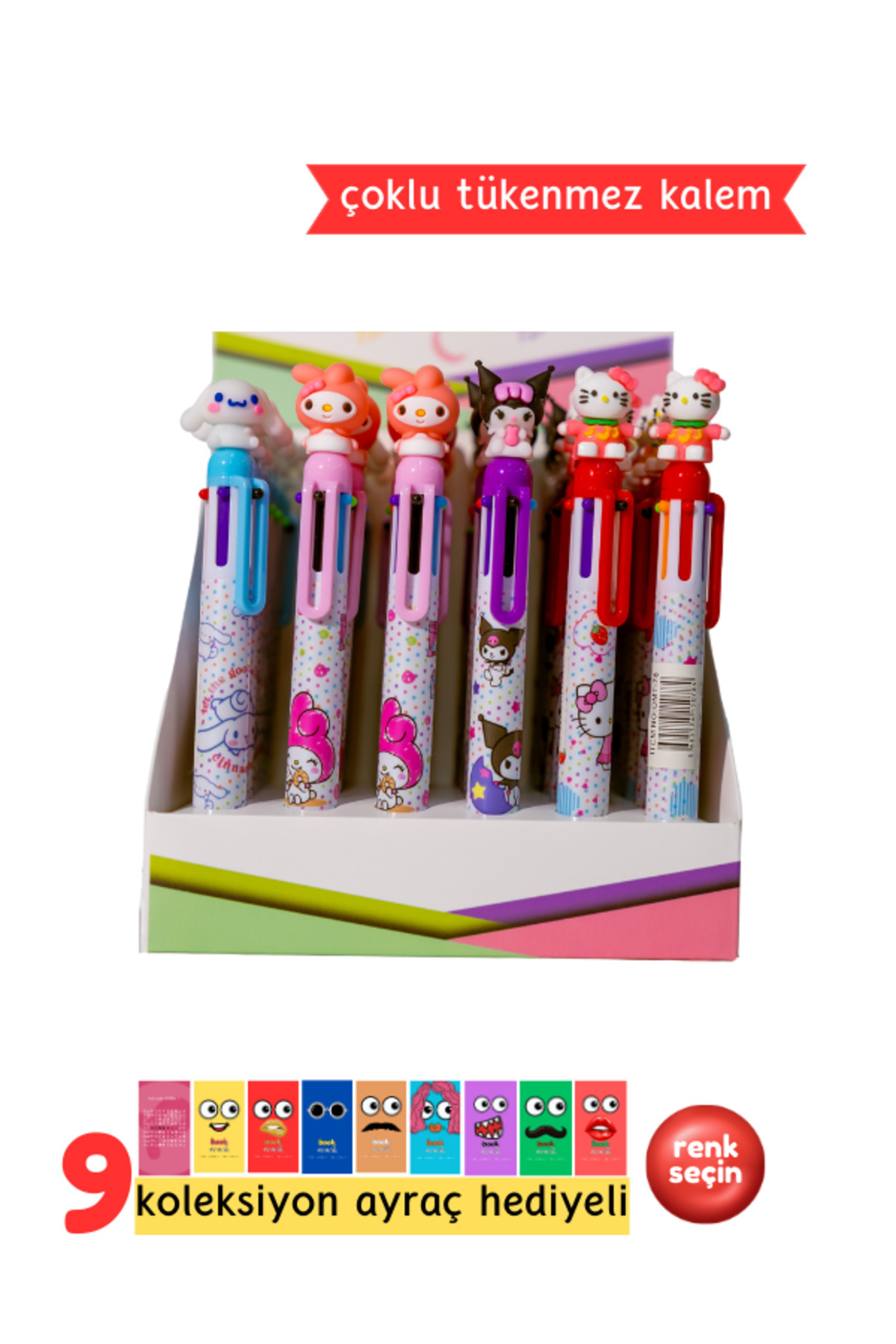 Çok Renkli Kuromi Hello Kitty My Melody Cinnamoroll Tükenmez Kalem - Çoklu Tükenmez Kalem (Cok renkli)