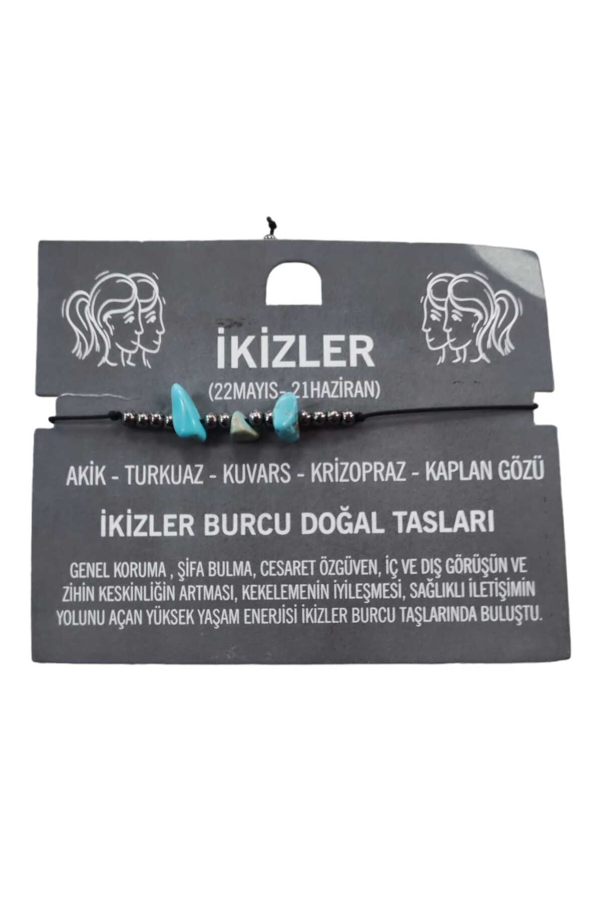 İkizler Burcu Yıldız Doğal Taş İp Burç Bilekliği Halhal (Açık Mavi, Tek Ebat)