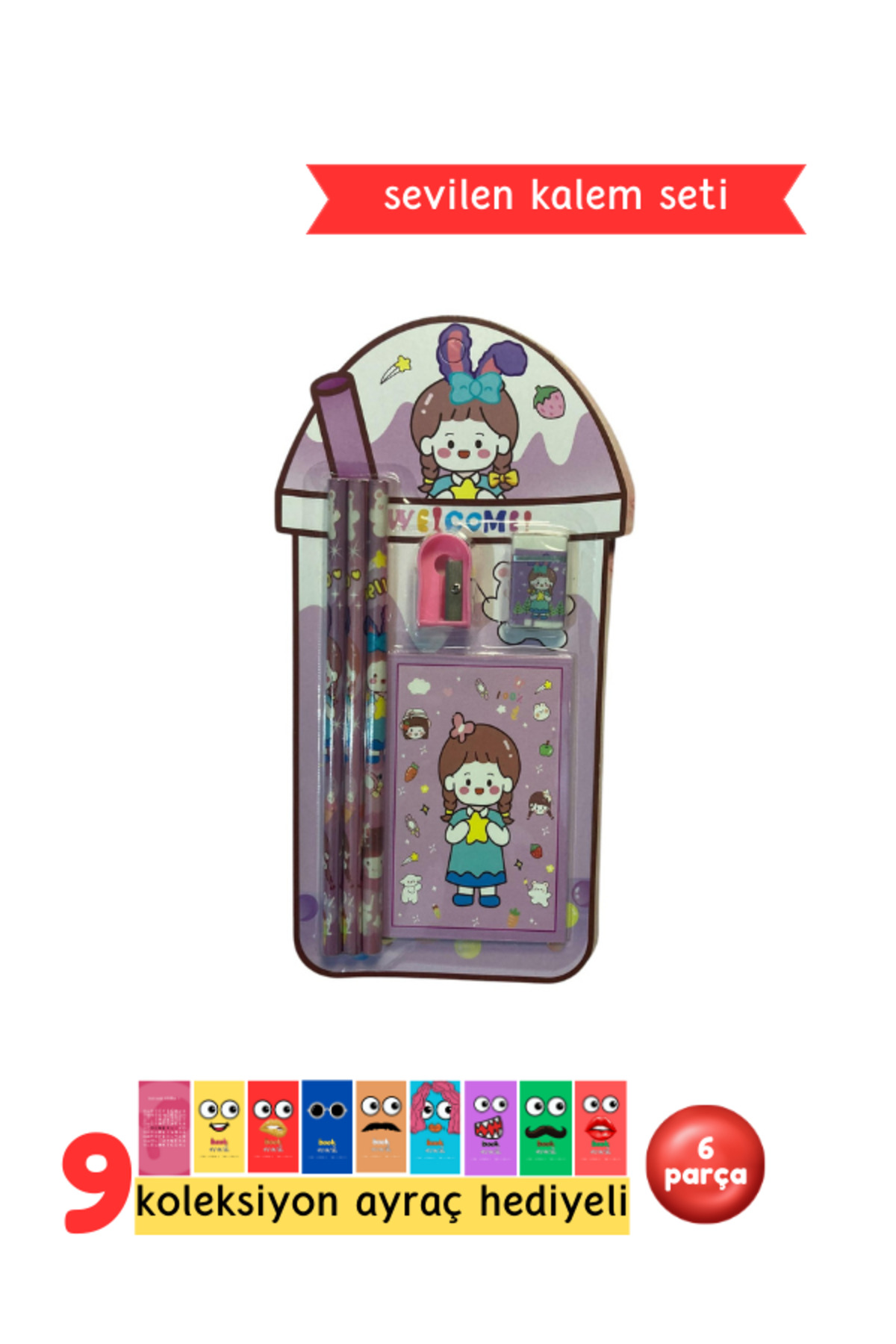 Mor Kalem Seti - Sevimli Kırtasiye Seti (Mor) - Görsel 2