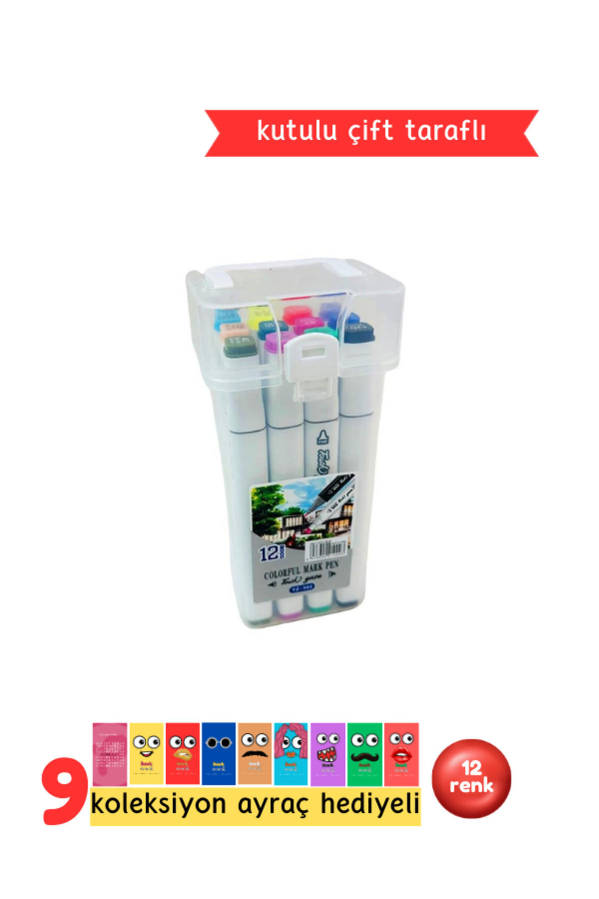 Silky Artist Çift Taraflı Marker 12'li Set Özel Mika Taşıma Çantalı Markör (12 Renk)