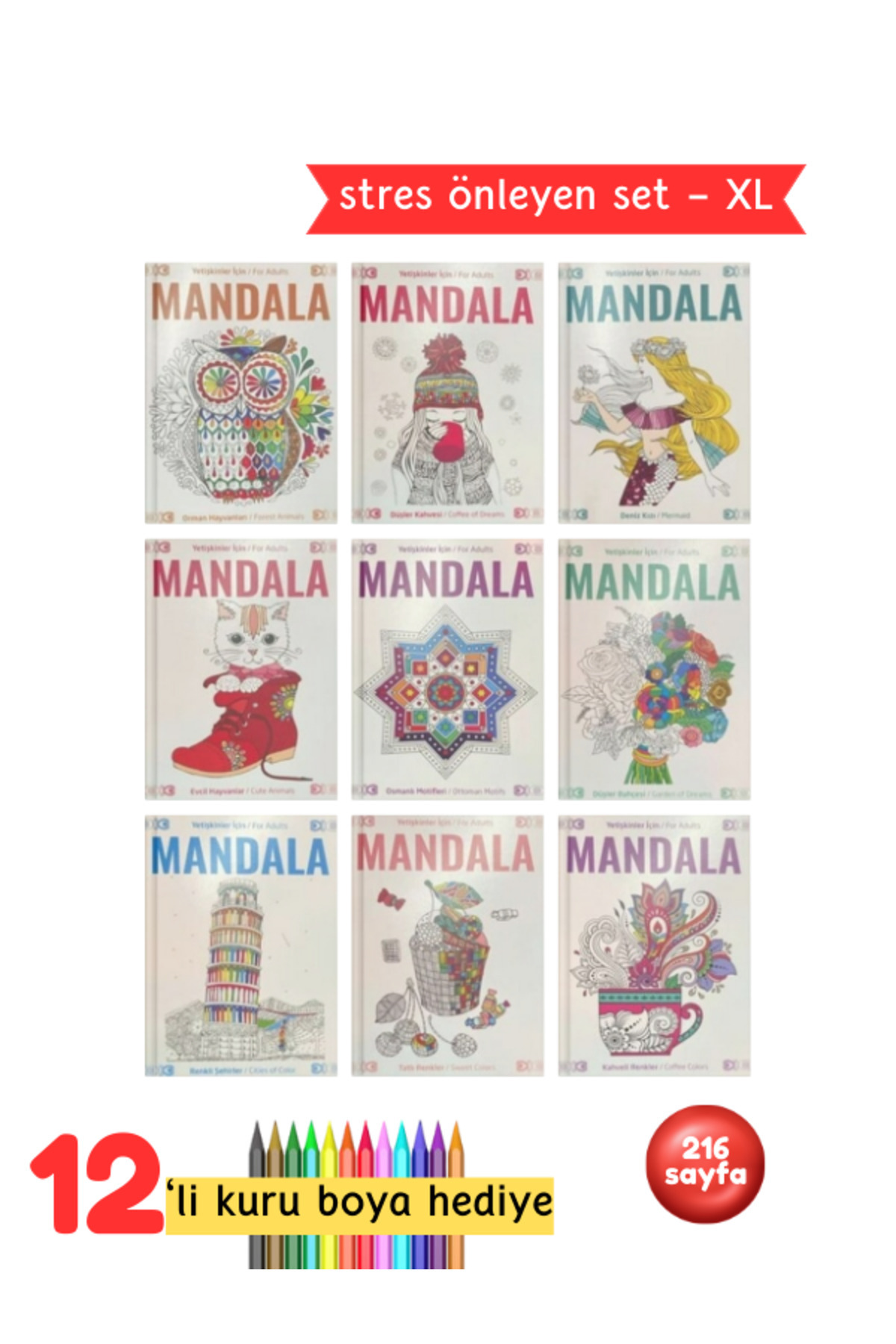 Yetişkinler Için Mandala Boyama Kitap Seti Ömürlük Set 9 Kitap - Görsel 4