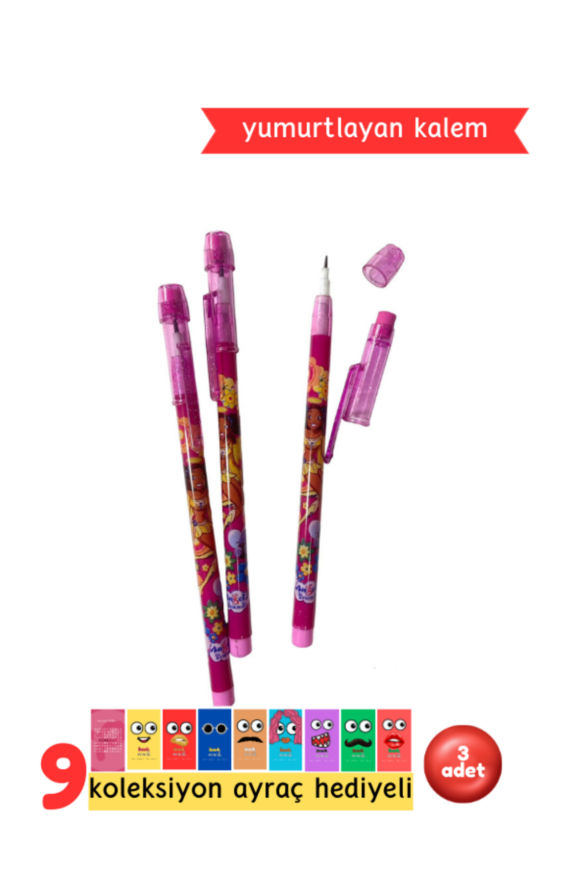 Yumurtlayan Kalem - Pembe Kız Desenli Yumurtlayan Kurşun Kalem (Pembe) - Görsel 3